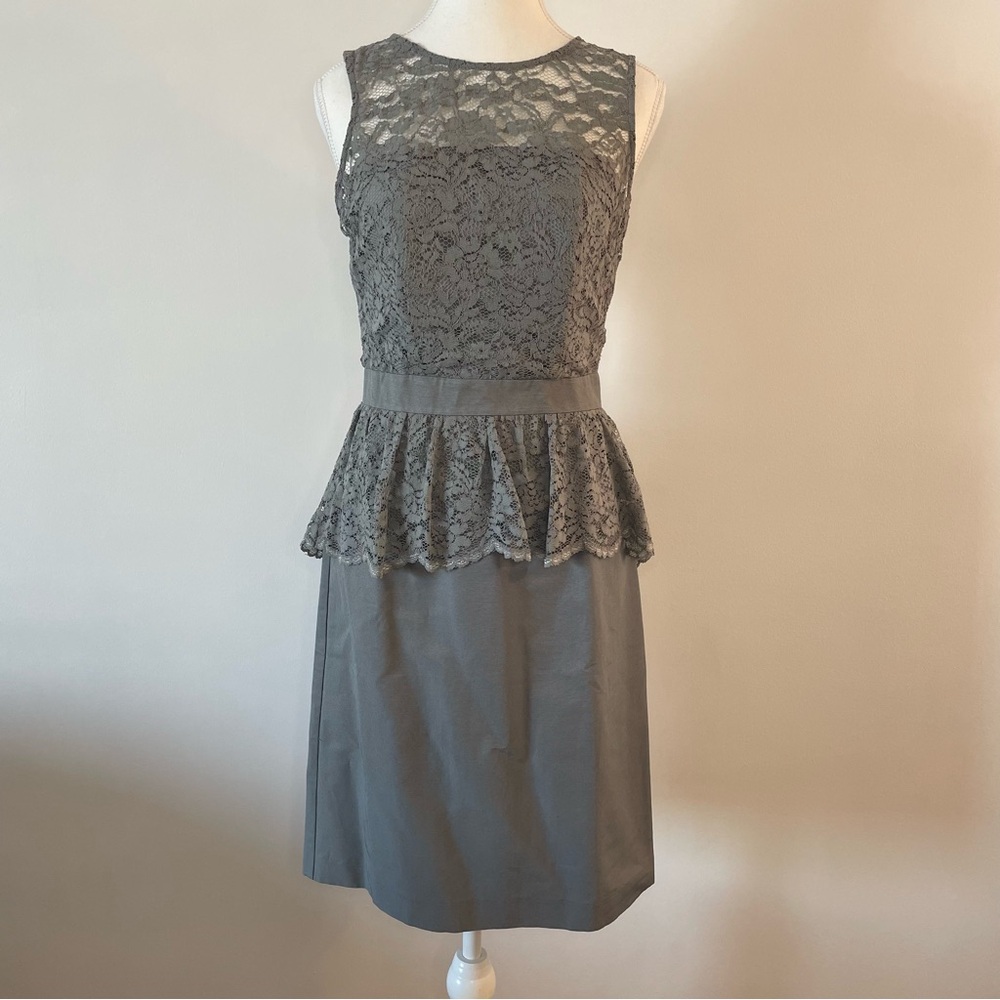 NEW Lace Peplum Sleeveless Semi-Formal Cotton Dress Gray Tevolio Women’s Size 4